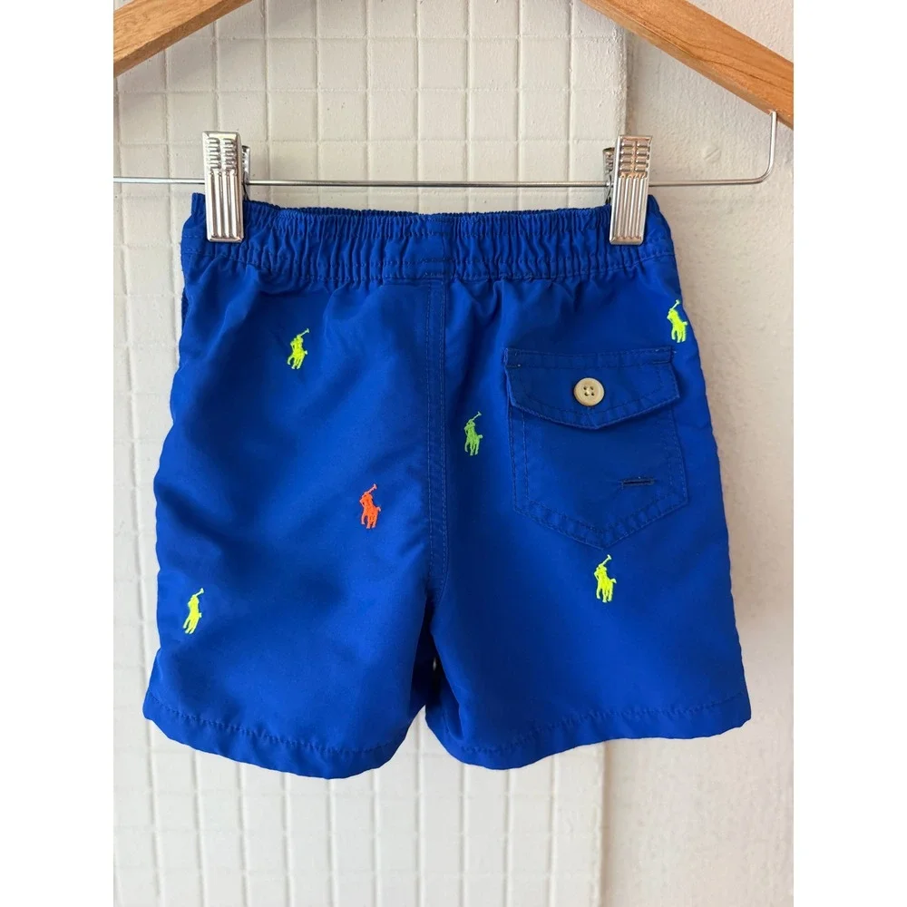 Polo Ralph Lauren Kids Royal Blue All Over Pony Swim Trunks 18-24M Mesh Lined